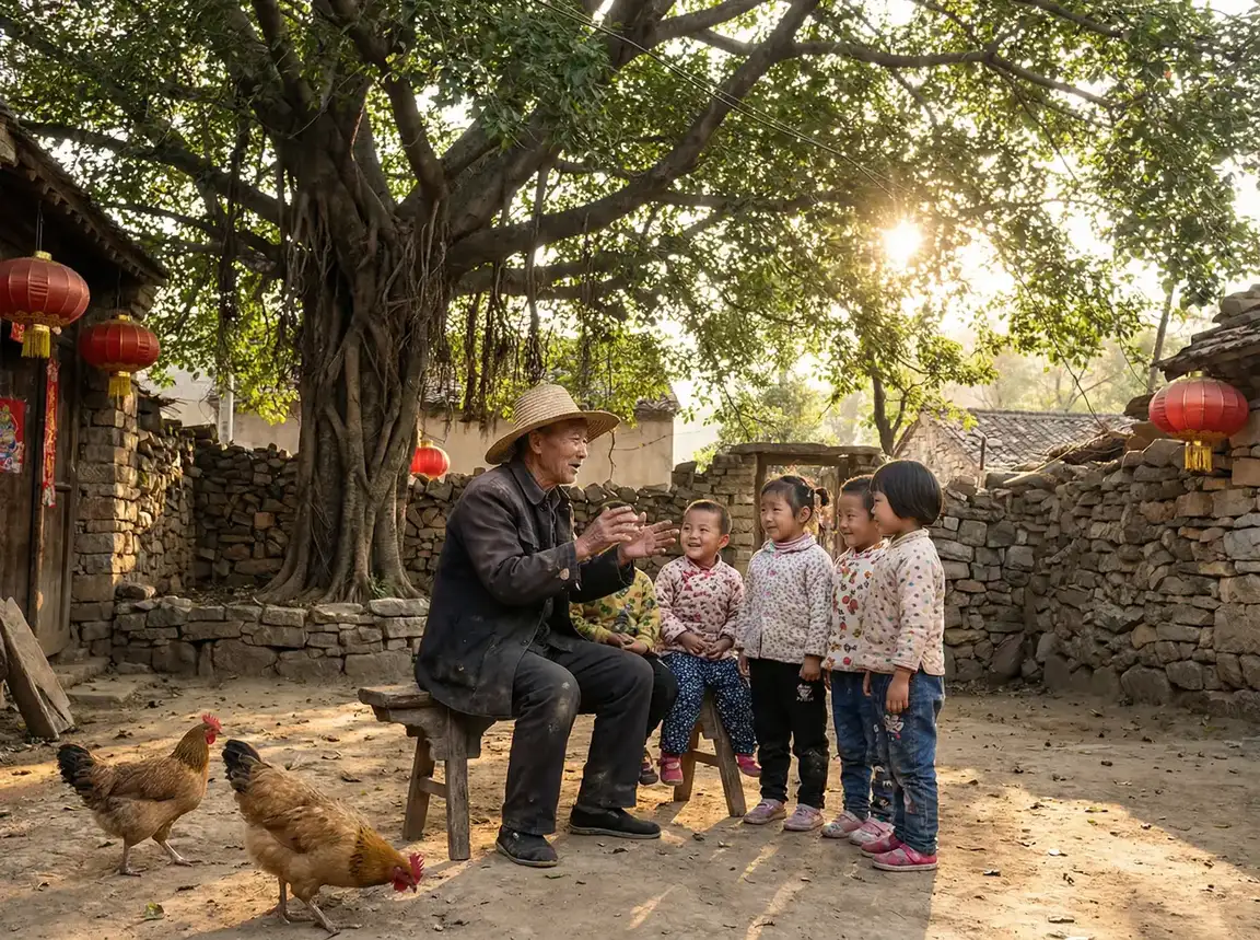 老人在大榕树下给孩子们讲故事 - 年轻漂亮岳每4乱理 乡村记忆